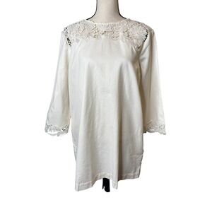 LOFT Petites White Cotton Twill Lace Crochet Shift Dress XL Petite NWT